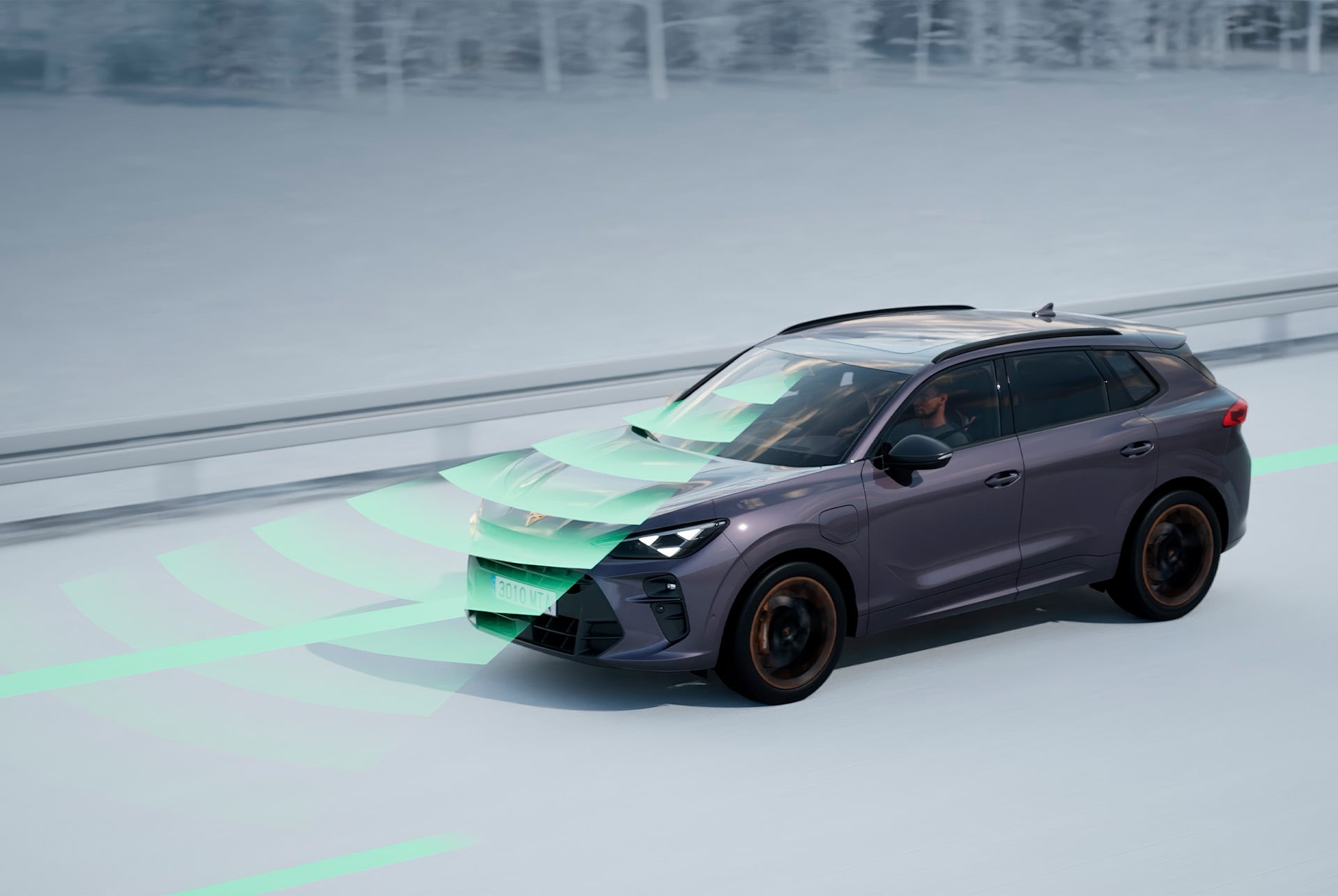CUPRA Terramar Travel Assist funkcija, animācija ar pilnveidoto vadītāja palīgsistēmu demonstrāciju.